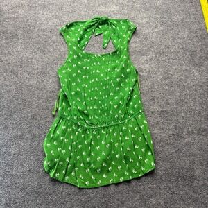 Anthropologie Vanessa Virginia Green Bird Print Blouse 2 Tie Back Peplum Top